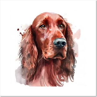 Red Irish Setter Watercolor Portrait Posters and Art